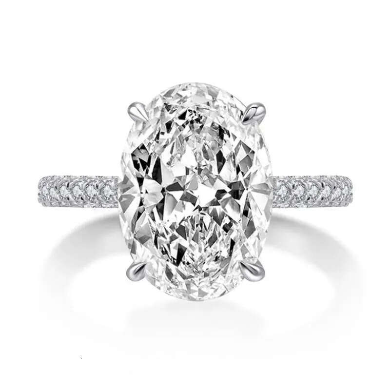 4CT Large Moissanite Dia Wedding Rings Stunning Jewelry Real 100% Sterling Sier Oval Topaz Party Eternity Women Engagement Band Ring Gift