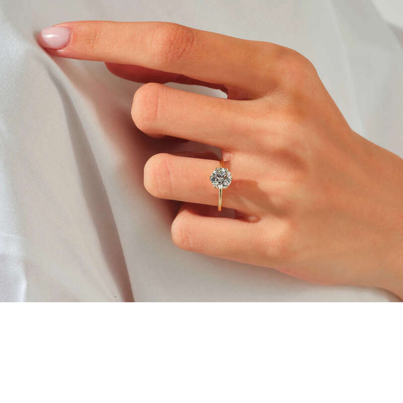 6 Prong Round Engagement Sier Ring/14k Solid Gold 3 Carats Solitaire Moissanite Ring For Wedding