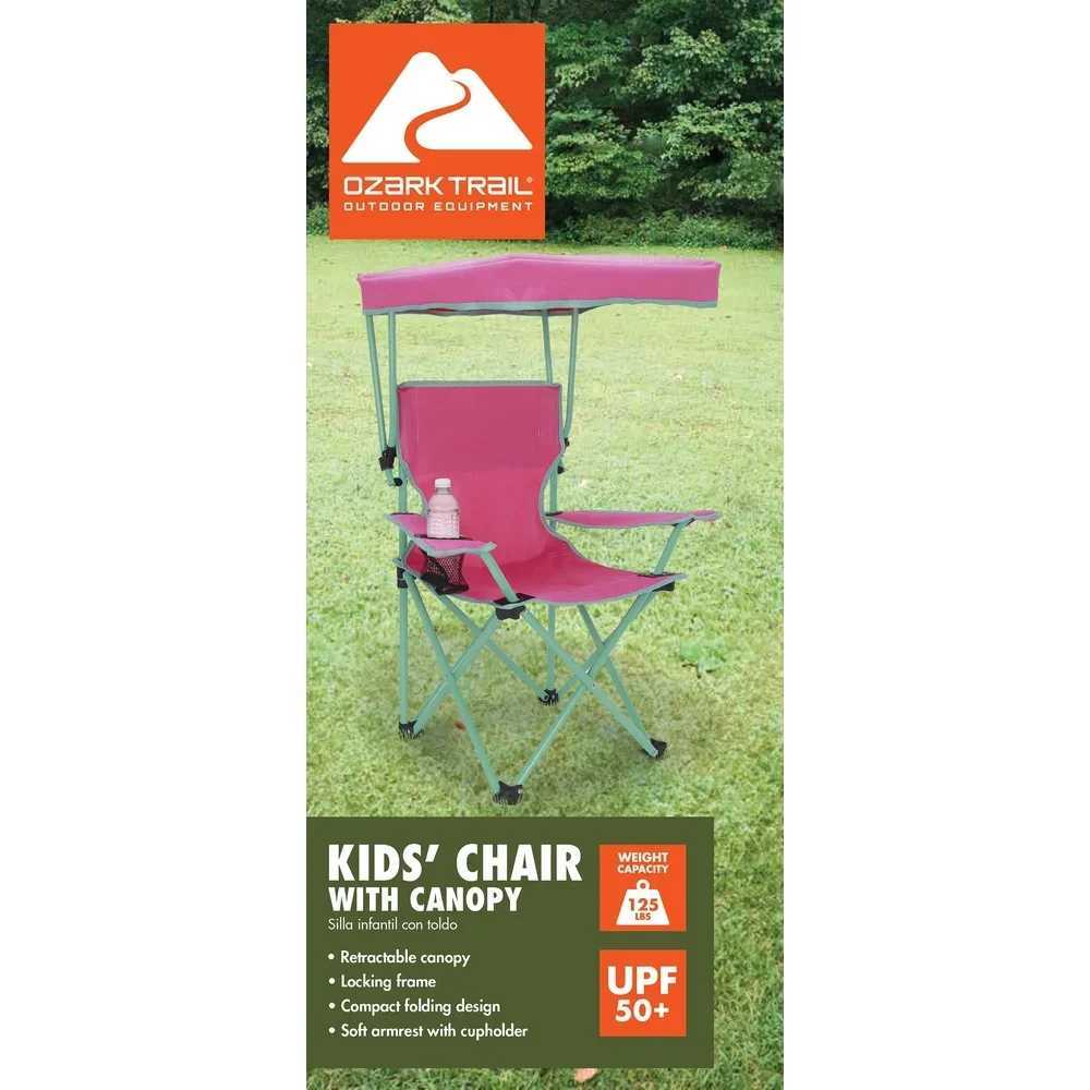Kids Canopy Camp Chair Safety Lock Portable Outdoor Chair with Canopy Adjustable Sunshade Cup Holder Kids 125lb Capacity J2509301