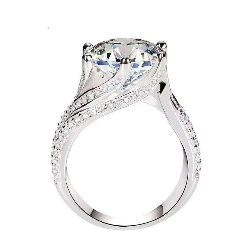 5CT Large Moissanite Dia Crown Wedding Rings Sparkling Elegant Jewelry Real Sterling Sier Round Zircon Party Women Engagement Band Ring Gift