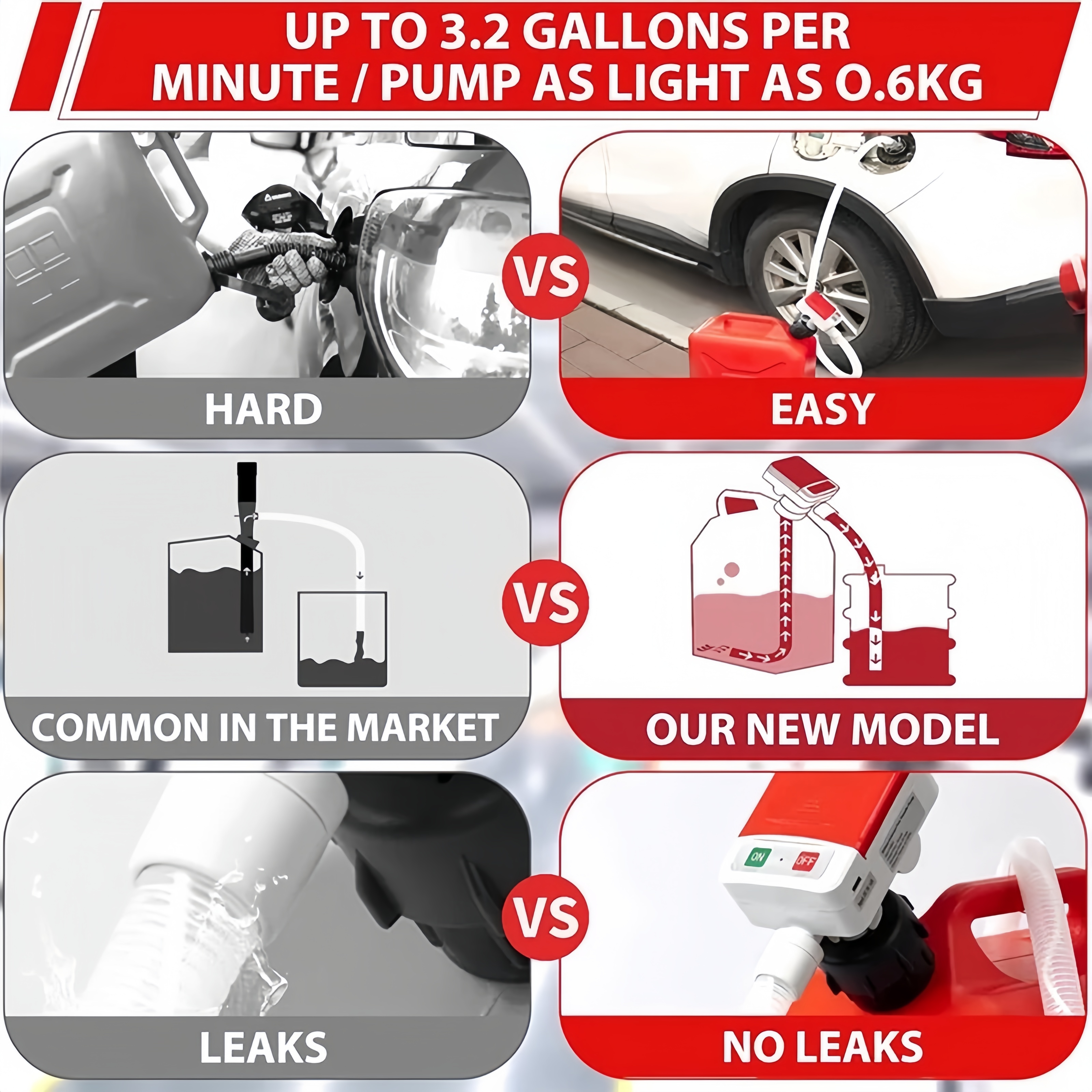 4th Gen Gas Can Fuel Transfer Pump Electric Pump Electric Fuel Hose Diesel Oil Pump 4 Adapters For Oil, Battery USB