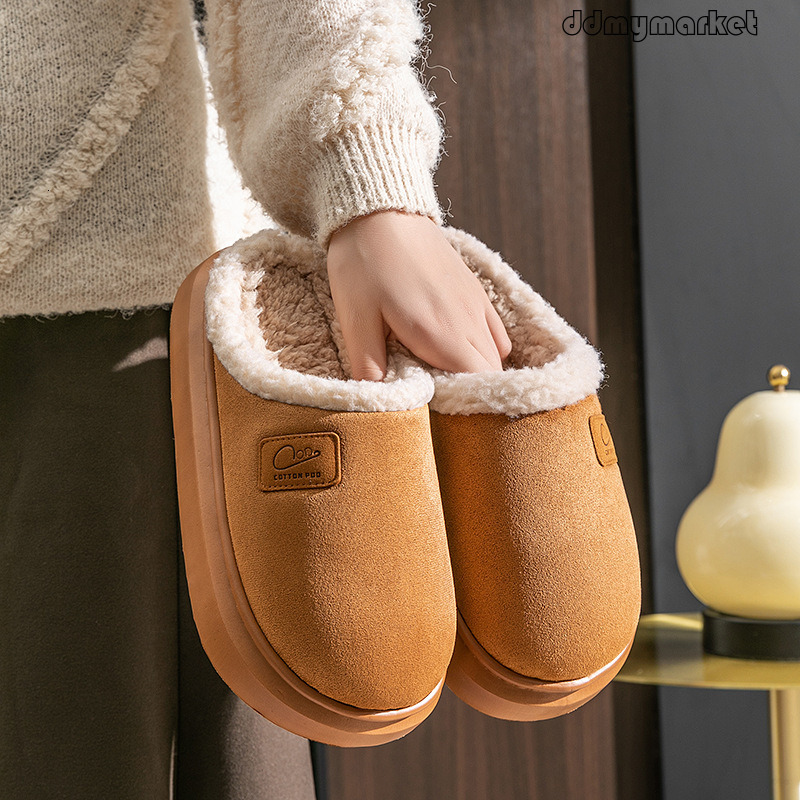 Lamb Wool for Women, Outdoor Wear, Thickened and Fleece-lined Winter Home Cotton Shoes, Plush Slippers, Warm Men's Slippers ddmymarket