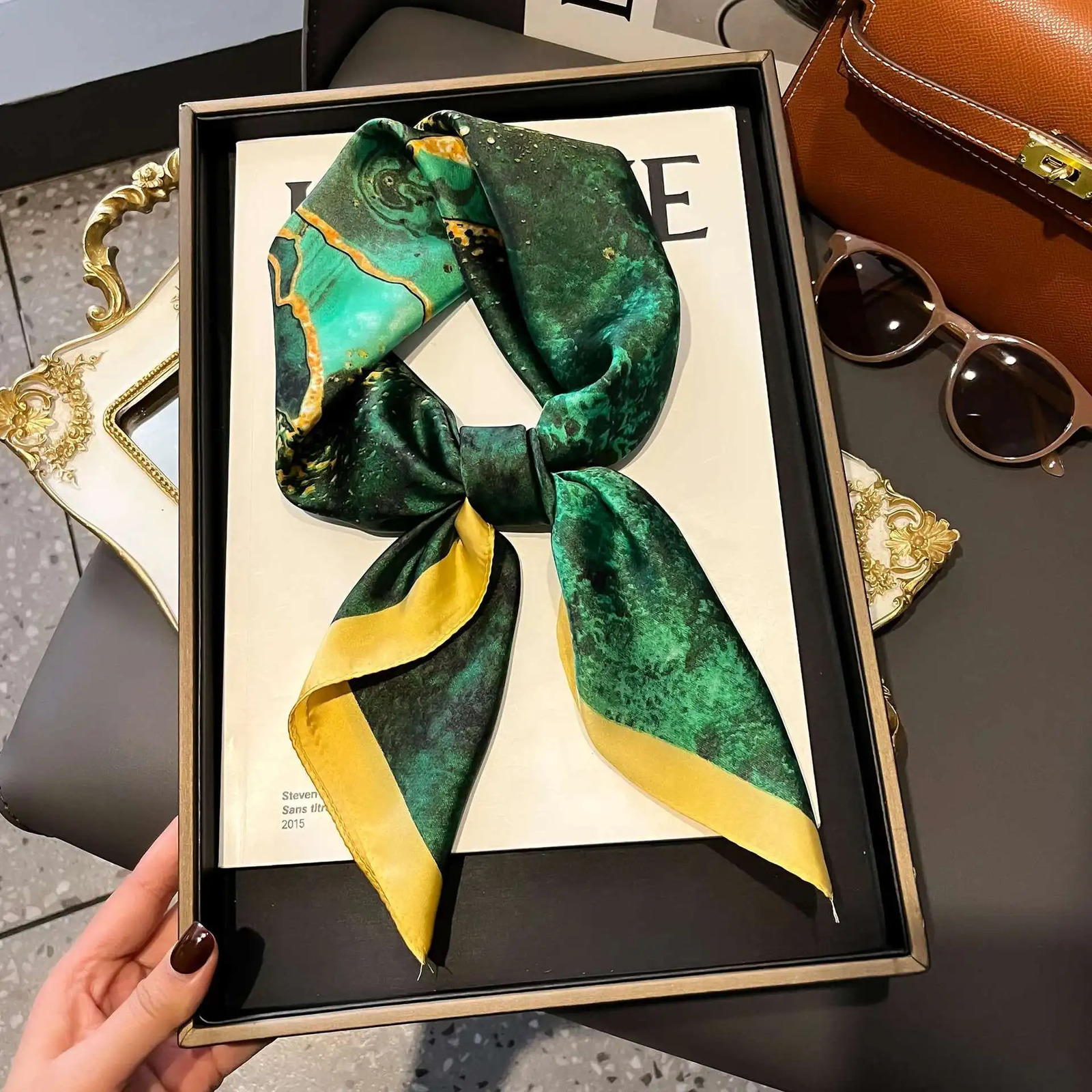 Satin Print Silk Scarf Square Women Neck Scarves Wrap Headkerchief Beach Hair Band Womens Bandana 250928