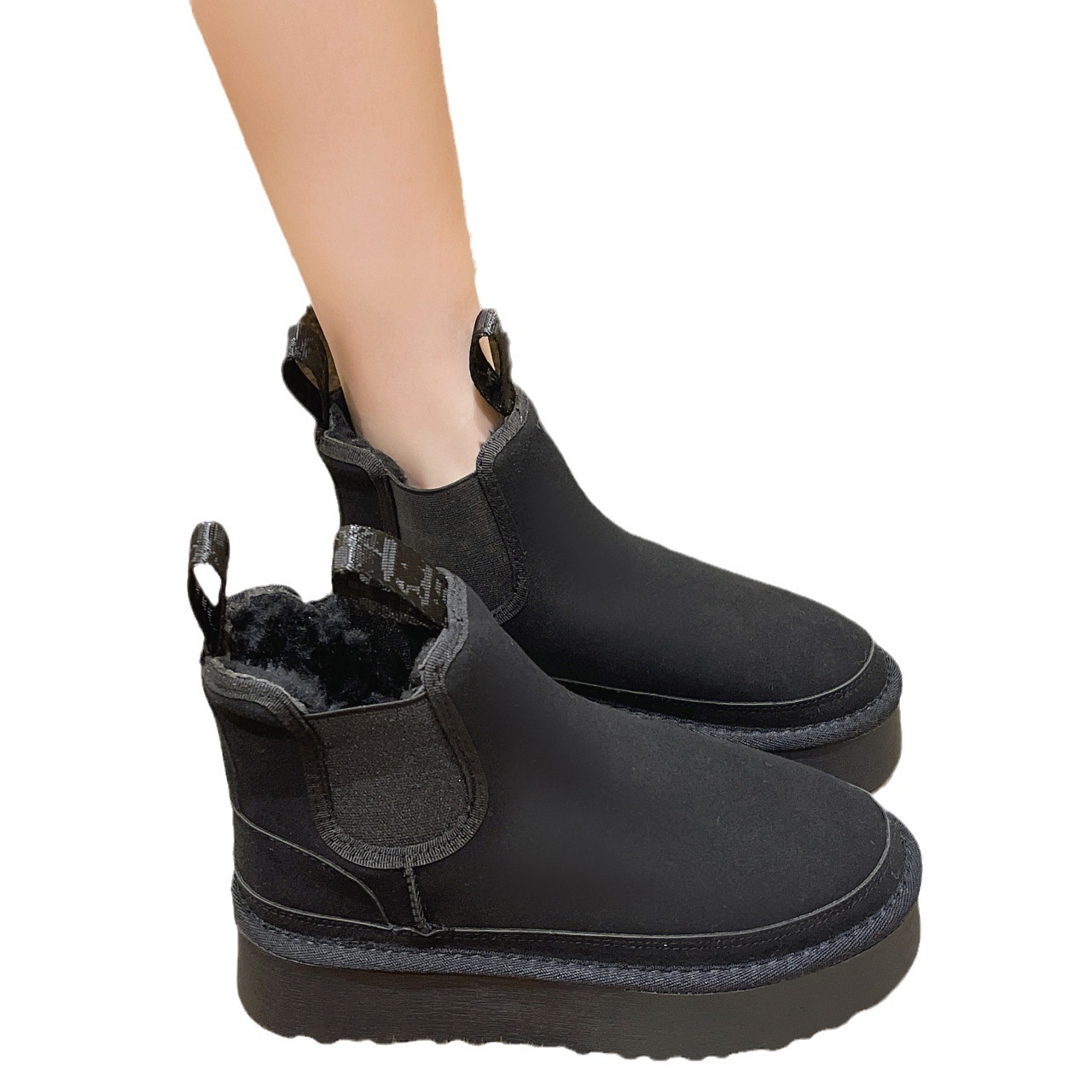 Thick Soled Women's Snow Boots Height Increasing Cotton Shoes Wool Middle Boots Inner Lining Middle Boots Autumn And Winter New Warm Designer Sho