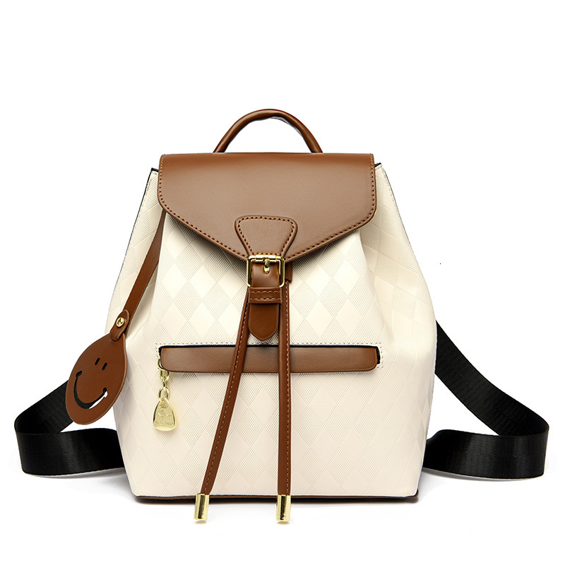 Designer Bag Backpack For Women 2024 New PU Retro Color-block Women's Luxury Bag Shoulder Bag Soft Leather Fashion Bag College Student Backpack T