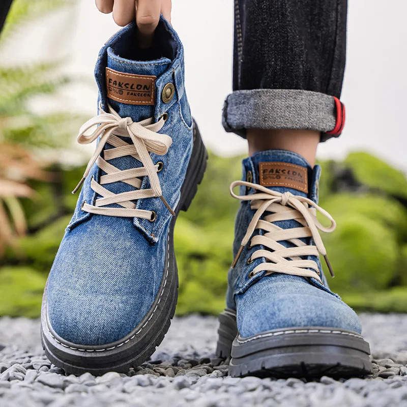 high top plus mens casual boots British style denim workwear mens shoes 250930