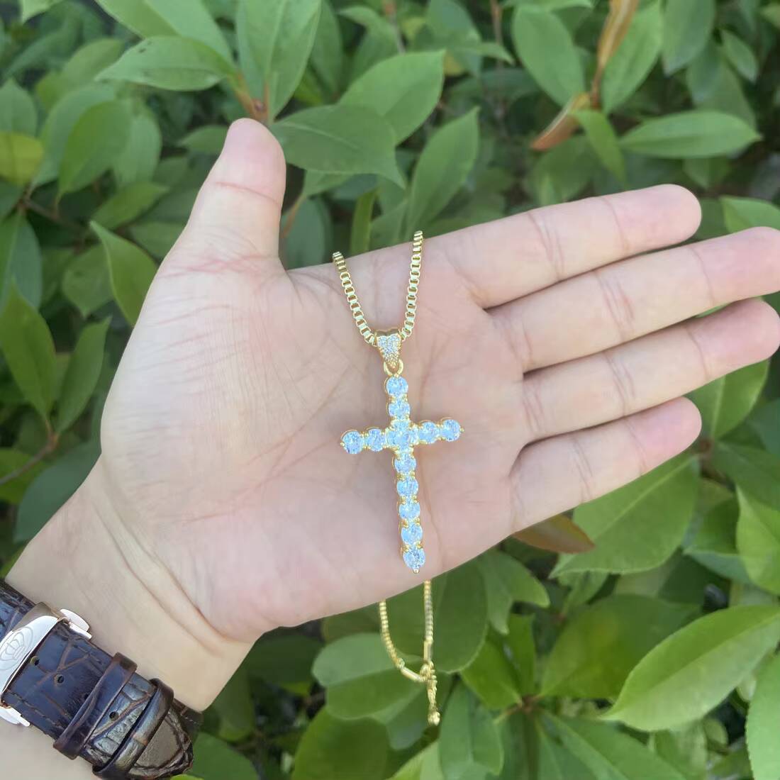 Hot Sell Fashion 18k Gold Plated Brass Zircon Cross Pendant Popular Necklace for Women Men Wholesale