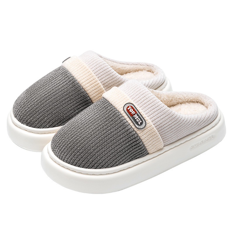 Men's Winter 2025 New Indoor Home Warm Color Block Fleece Lined Household Cotton Slippers for Women ddmymarket