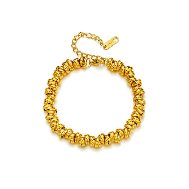 Fashion Simple Color-Block Titanium Steel Metal Circle Beaded Braided Personality Versatile Bracelet