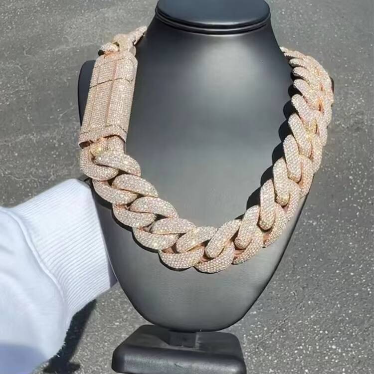 Heavy Silver Cuban Link Chain Iced Out 56 Rows VVS Moissanite Diamond Necklace for Mens Hiphop Jewelry