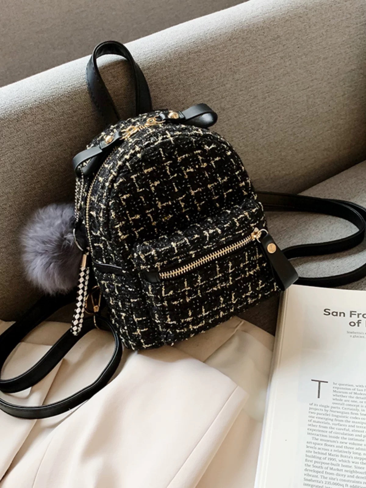 Designer Bag Mini Small Backpack Luxury Bag For Women 2025 New Korean Fashion Casual Multi-use Ins Super Popular Woolen High-end Backpack
