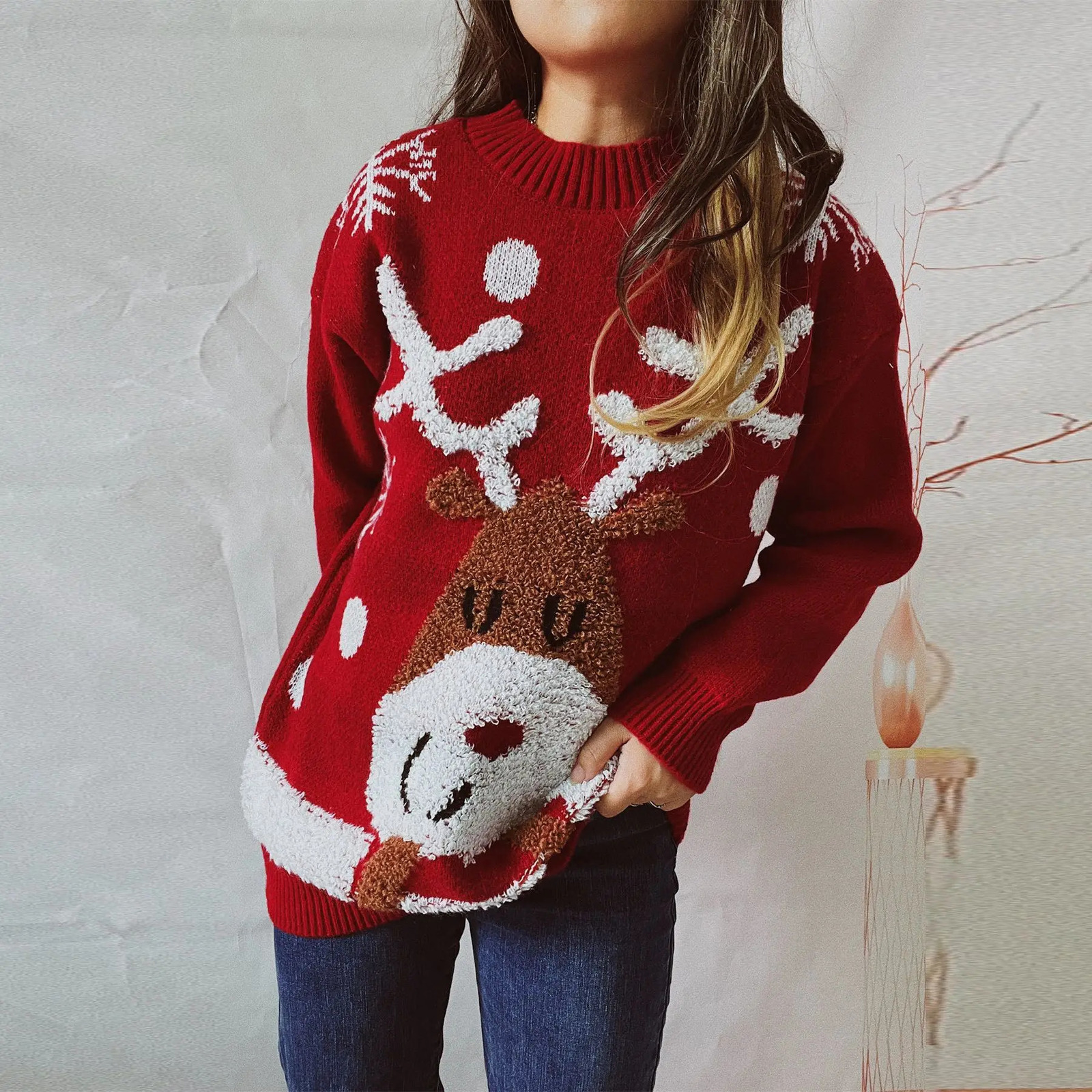 Sweater Women Year Christmas Sweater Jumper ONeck Fashion Casual Tops Thickened Raglan Sleeve Elk Christmas Tree Pullover 250930