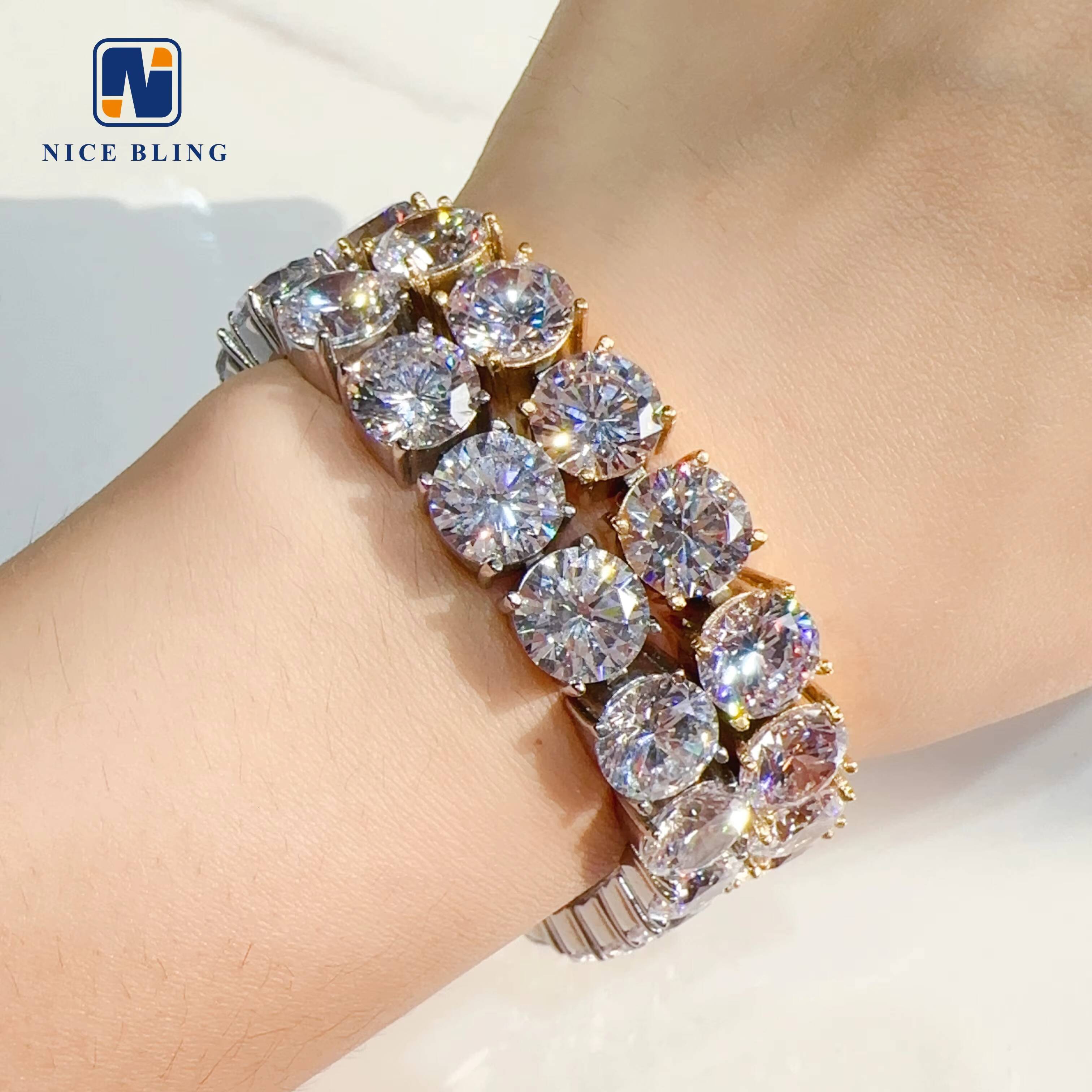 Big Size Iced Out Moissanite Tennis Chains 18k Gold Pvd Plated 10mm 316l Stainless Steel Tennis Necklace and Bracelet for Men Women