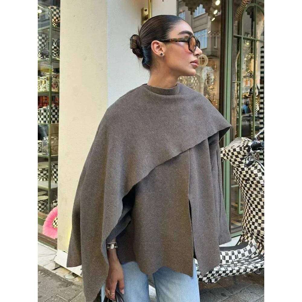 Ladies Autumn Winter Women Casual Commuter Knitted Loose Oversize Coat Asymmetric Elegant Split Chic Scarf Jacket