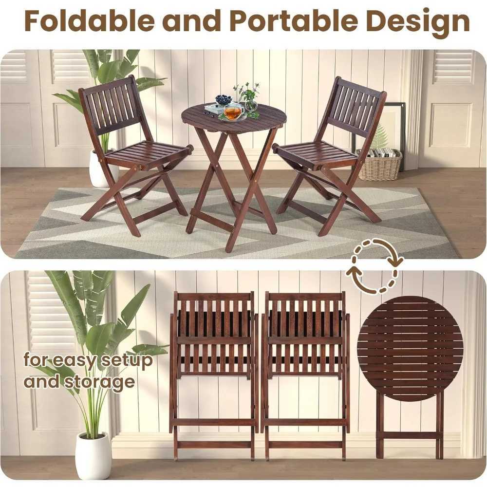 3Piece Bistro Set Outdoor Folding Patio Furniture Set 2 Chairs and 1 Cafe Table Garden Furniture Sets J250930