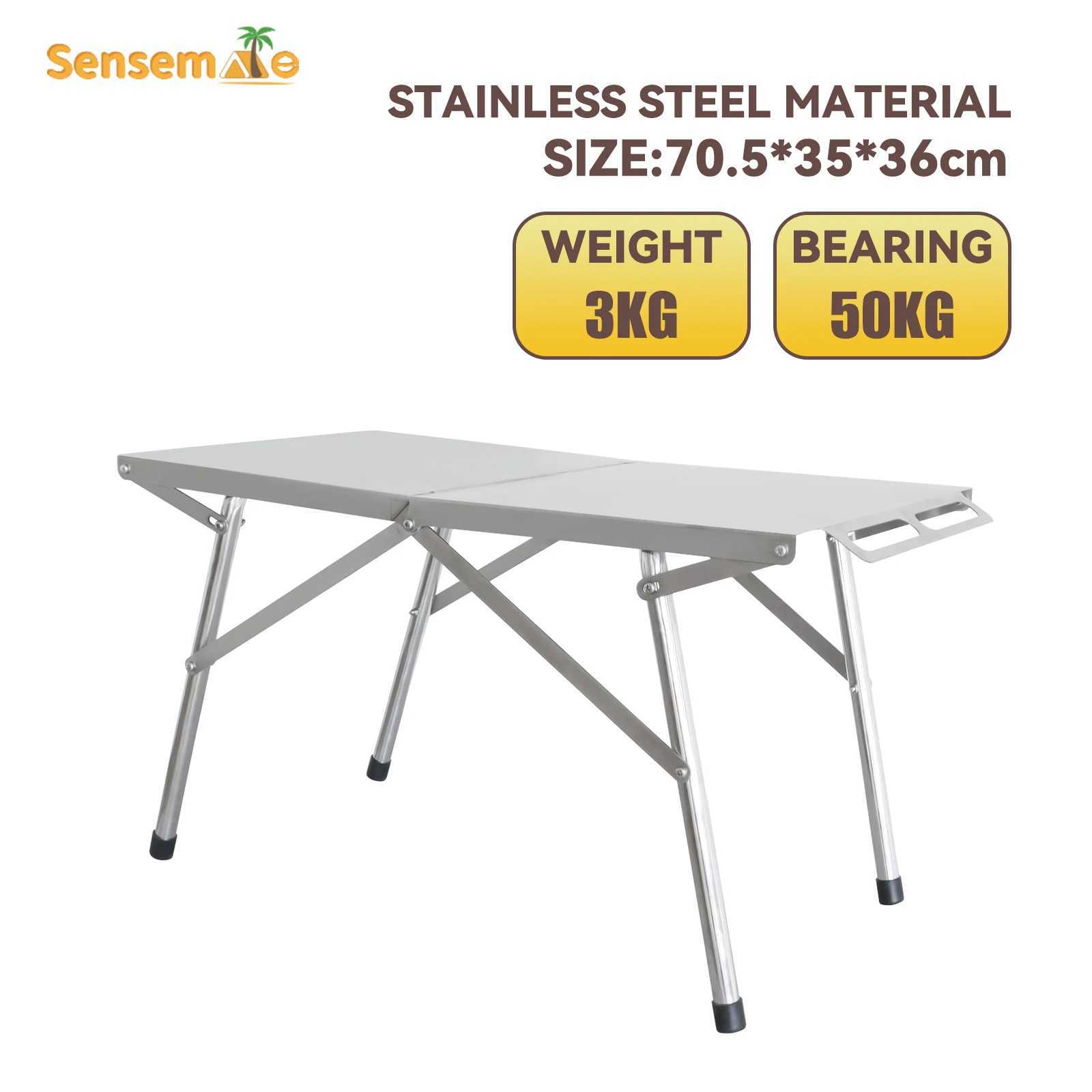 Quick Open Folding Camping Table Stainless Steel Portable BiFold Table with Side Handle for BBQ Beach Picnic Outdoor Heavy Duty J250930