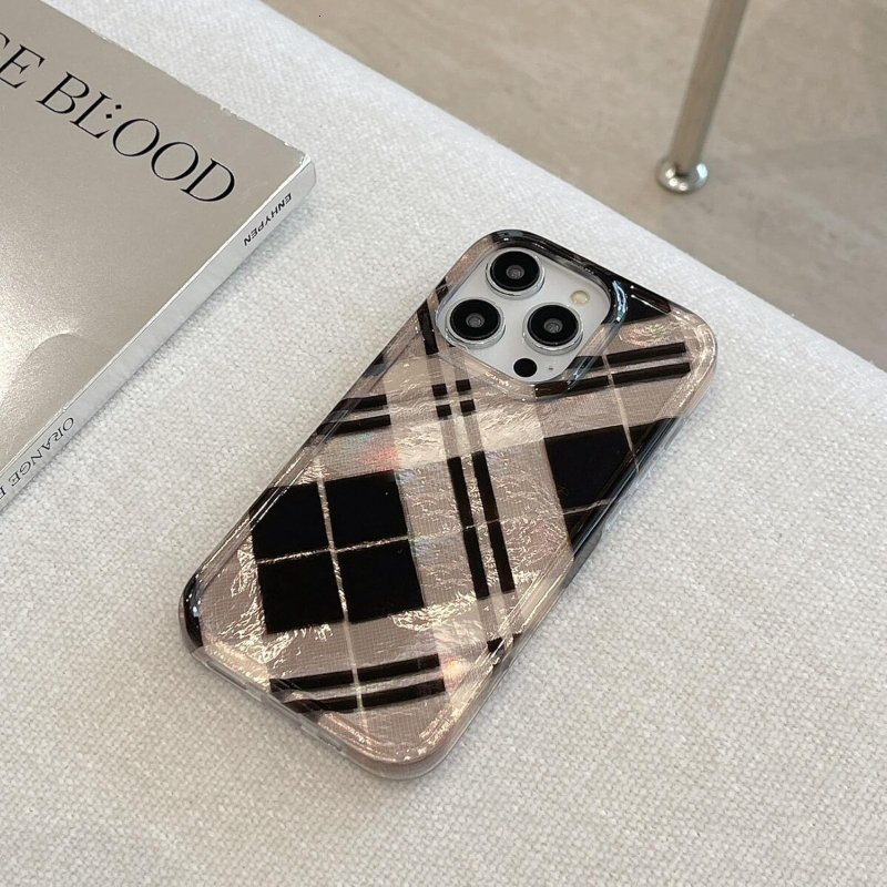 Black Checkered Aesthetic Bling Phone Case for iPhone 16/15 ,Trendy Timeless Glitter Cool Girls Women Preppy Design Protective Cover for iPhone 14/13