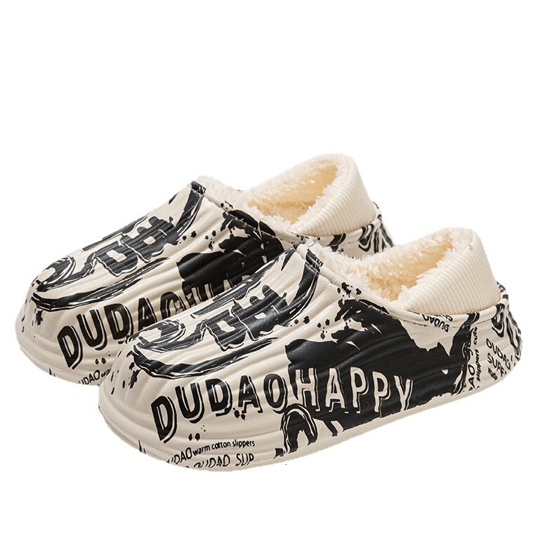 Waterproof for Men, Sports Outdoor Slippers, Non-Slip, Warm, 2025 New Graffiti Design, Closed-Toe Cotton Slippers ddmymarket