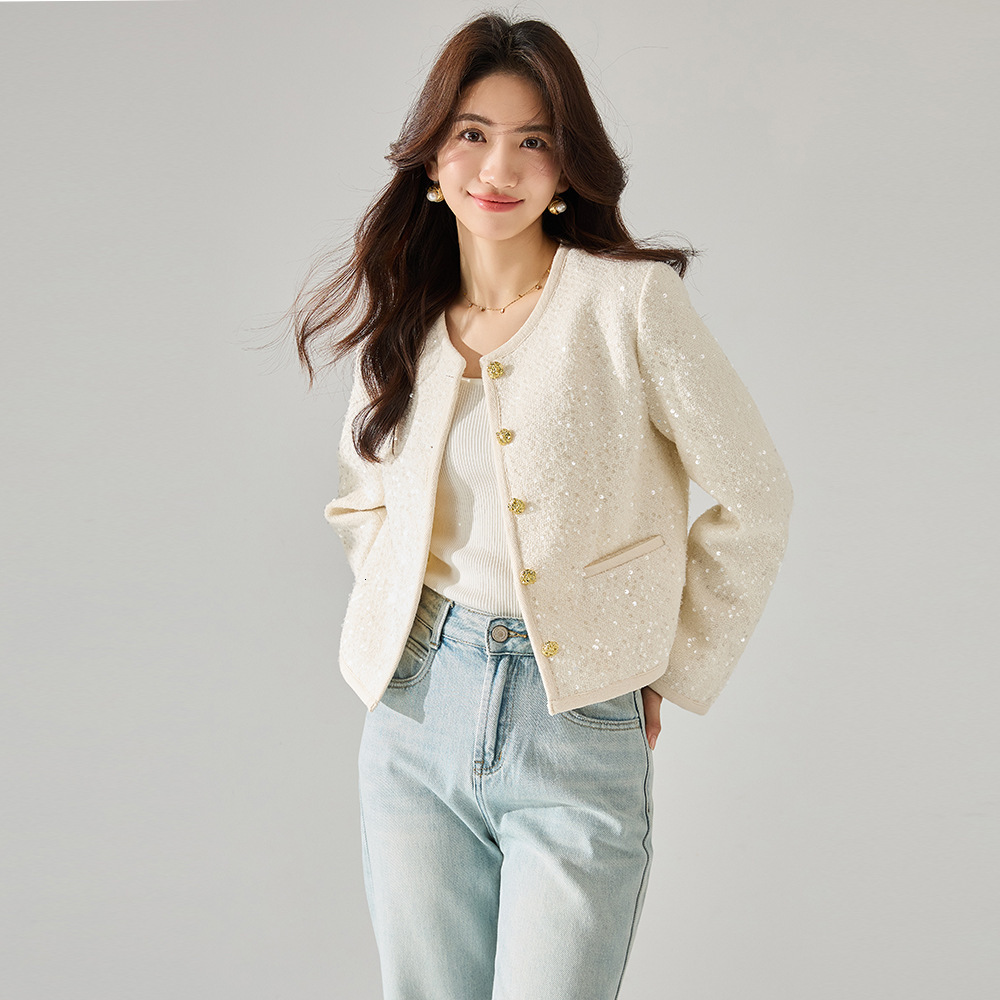 2025 early autumn new French style white retro social festival designer jacket sequin short jacket jacket coarse wool short jacket new luxury jacket j