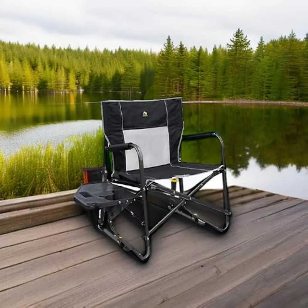 Outdoor XL with Side TabLE CamPING Chair Solid DurabLE Armrests Drink Holder ComfortabLE Backrest J250930