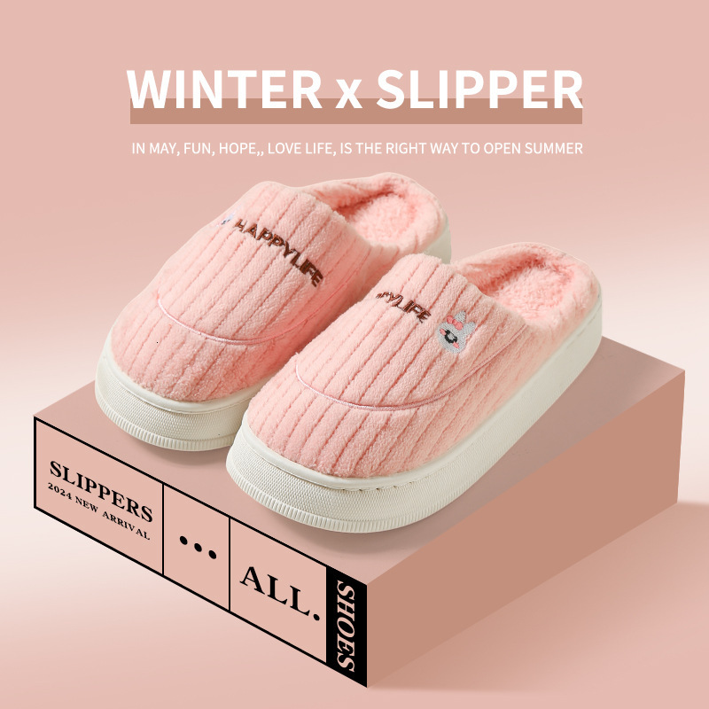 Women's Indoor Home Cotton Slippers, Warm Non-Slip Thick Sole Couple's New Style Furry Slippers for Men in Autumn and Winter ddmymarket
