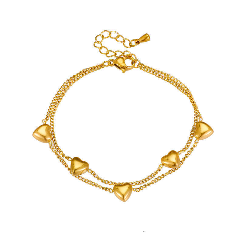 Fashion Niche Design Double Layer Chain Heart Simple Versatile High-end Commuting Titanium Steel Bracelet