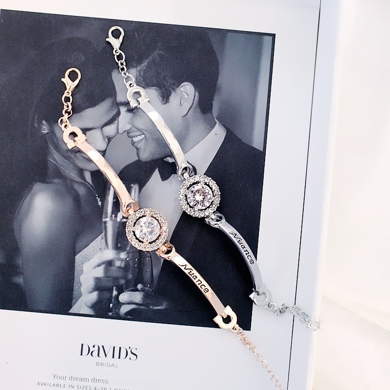 Korean Style Inlaid Large Zircon Letter Bracelet Student Jewelry Gift