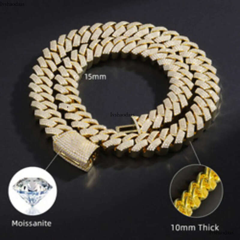 Cuban fashion trend Necklace moissanite chain cuban link chainHip Hop Jewelry Custom VVS Lab Dia Mossinate Chain Men 14k Gold Vermeil