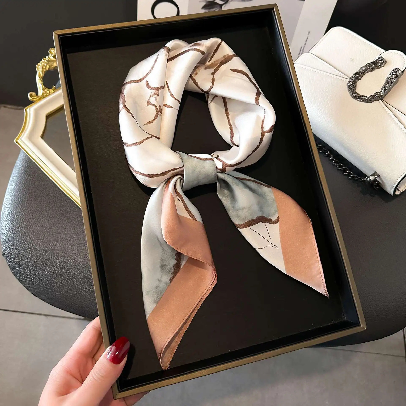 Satin Print Silk Scarf Square Women Neck Scarves Wrap Headkerchief Beach Hair Band Womens Bandana 250928