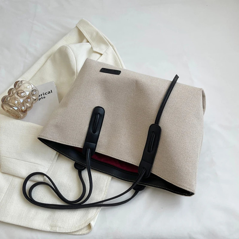 Young Womens Tote Bag Large Capacity Canvas College Student Book Handbag Womens White Shoulder Bag Fashionable Work Handbag 250929
