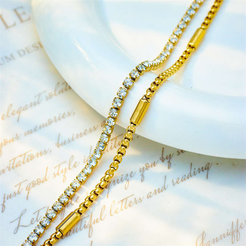 Fashion Punk Creative Hip-Hop Personality Niche Versatile Inlaid Multi-Layer Stacked Titanium Steel Chain Bracelet Jewelry