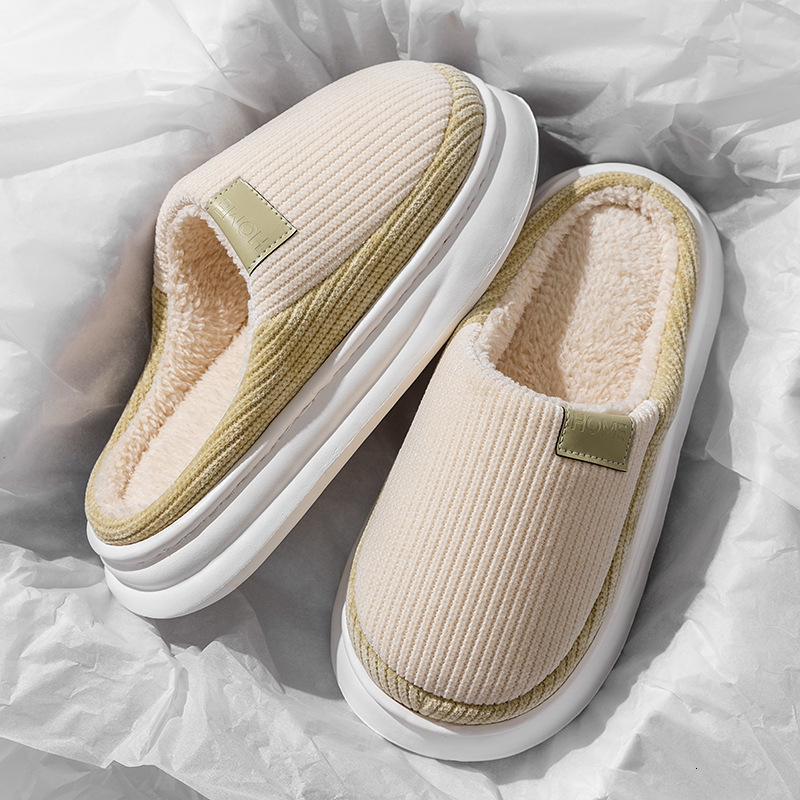 New Simple Home Indoor Warm Plush for Women Thick Sole Non-Slip Closed-Toe Cotton Slippers ddmymarket