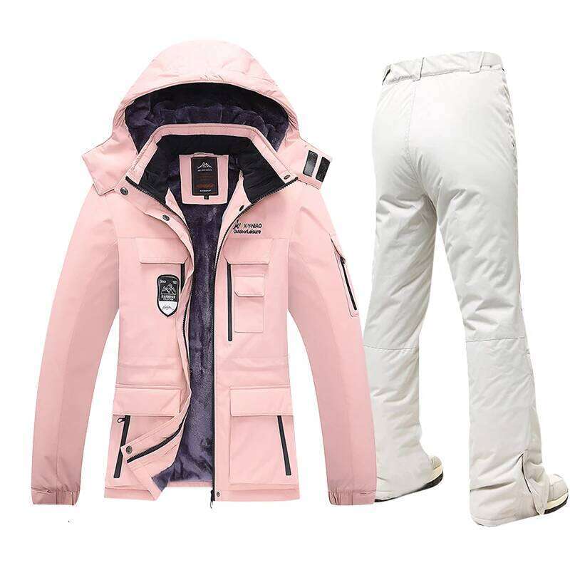 Women Suit Ski Pants Winter Warm Windproof Waterproof Fleece Jacket Female Outdoor Snow Coat Trousers Snowboard Wear