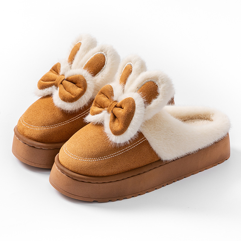 Butterfly Knot Thick-Soled Shoes for Women, Outdoor Wear, 2025 New Winter Indoor Home Fleece-Lined Warm Cute Cotton Slippers ddmymarket