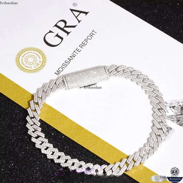 Lowest Price 8mm-15mm Wide 2rows Dia S Sier Gold Plated Iced Out Moissanite Bracelet for Hip hop Mens
