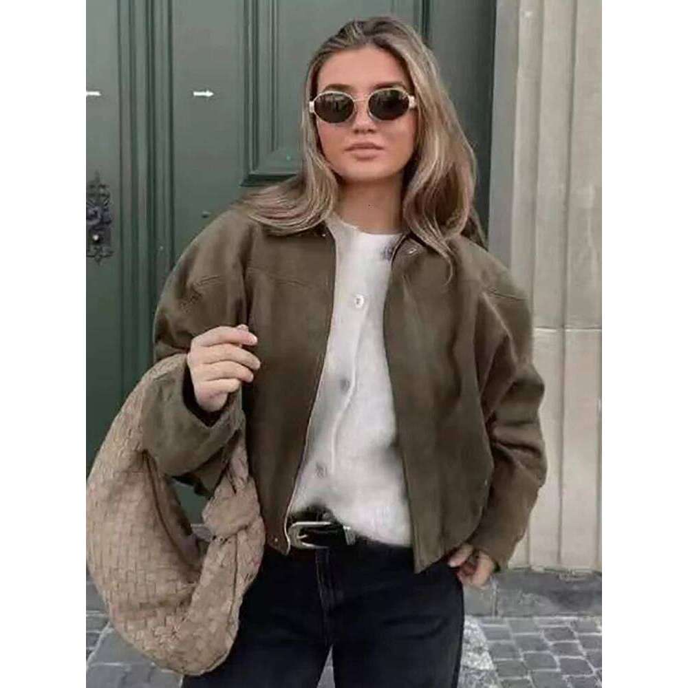 Vintage Women Green Oversize Bomber Jackets 2025 Fashion Ladies Elegant Loose Soft Outfits Jacket For Party Female Chic Clothes