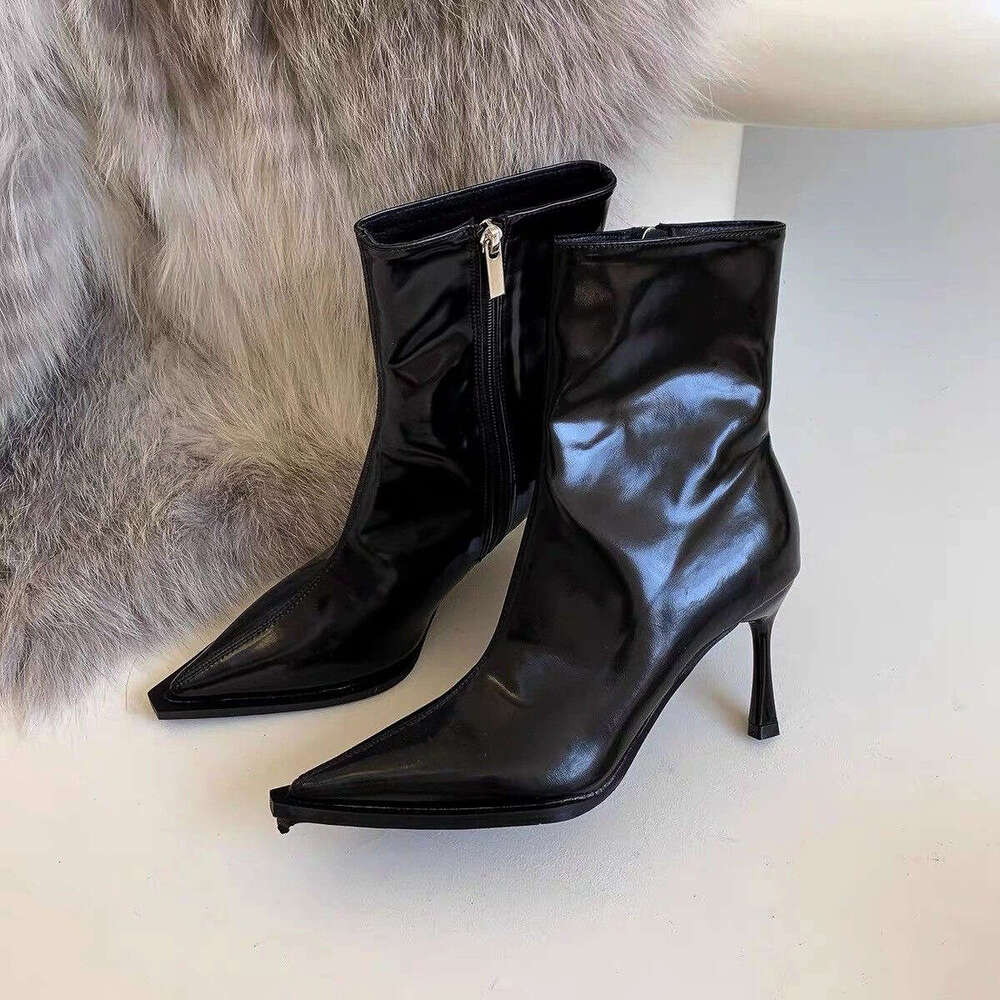 35-42 Plus Size for Women Spring and Autumn 2025 New Style Thin heel Pointed Toe High heels Patent Leather French Slim Boots