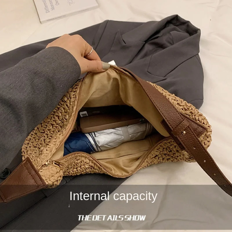 Forest Lazy Style Crossbody Bag Bohemian Handmade Grass Woven Bag Leisure Vacation Beach Womens Woven Dumpling Bun 250930