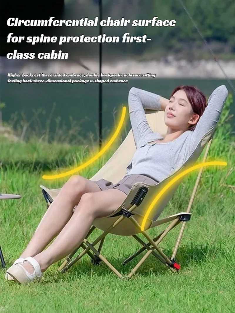 Outdoor Moon Chair High Backrest Ultra Light Folding Chair Portable Camping Beach Lounge Chair Camping Equipment Accessories J250930