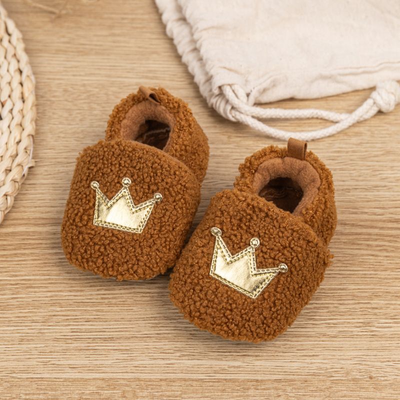 Fashion Design Crown Winter Lamb Down Newborn Baby Girls Boys Kids Toddler Shoes Warm and Non Slip First Walker shoes 0-18M Months K0021