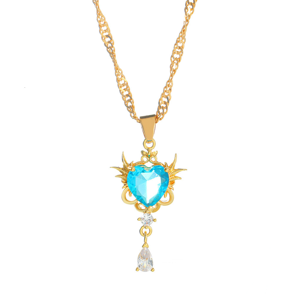 New Guardian Angel Necklace INS Style Personality Temperament Pink Crystal Heart Water Drop Pendant Collarbone Chain