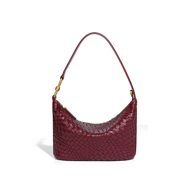 New Handmade Woven Dumpling Soft Leather for Women Hobo Shoulder Underarm Handheld Lunch Box Bag