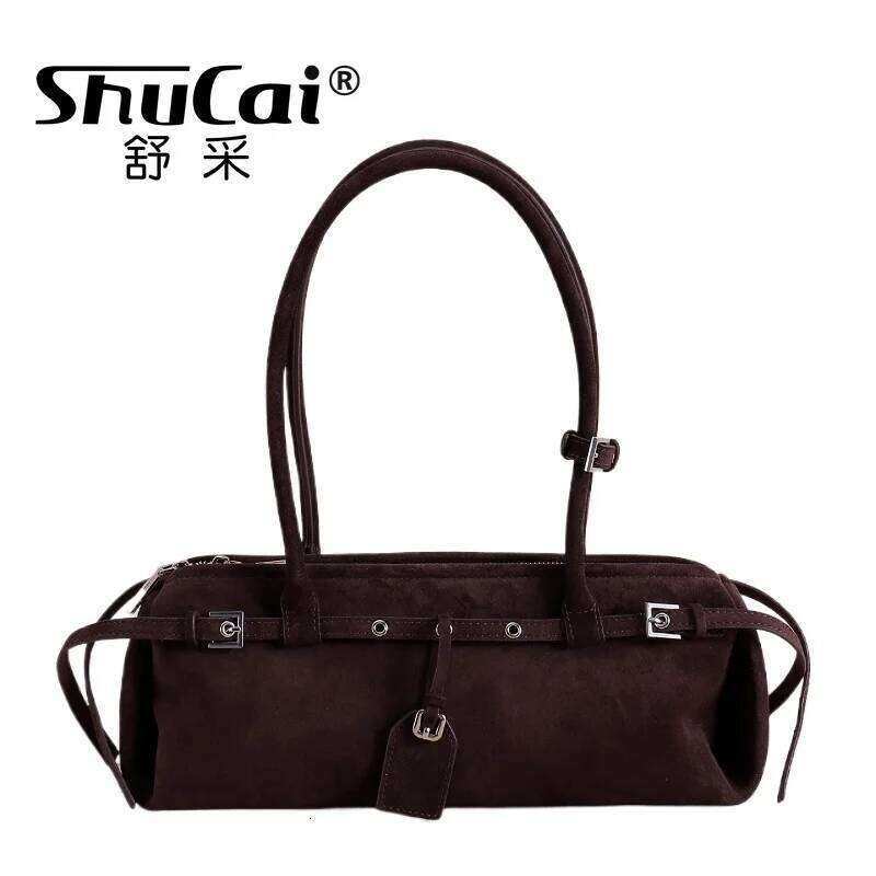 Enjoy Exquisite Lifestyle French Sausage Tote 2026 Winter Matte Suede Cow Leather Women Handbag Long Handle Armpit Shoulder Bag