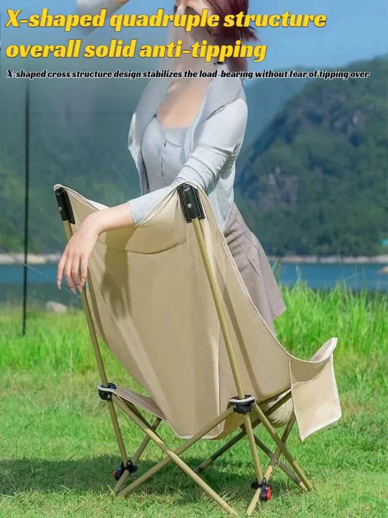 Outdoor Moon Chair High Backrest Ultra Light Folding Chair Portable Camping Beach Lounge Chair Camping Equipment Accessories J250930
