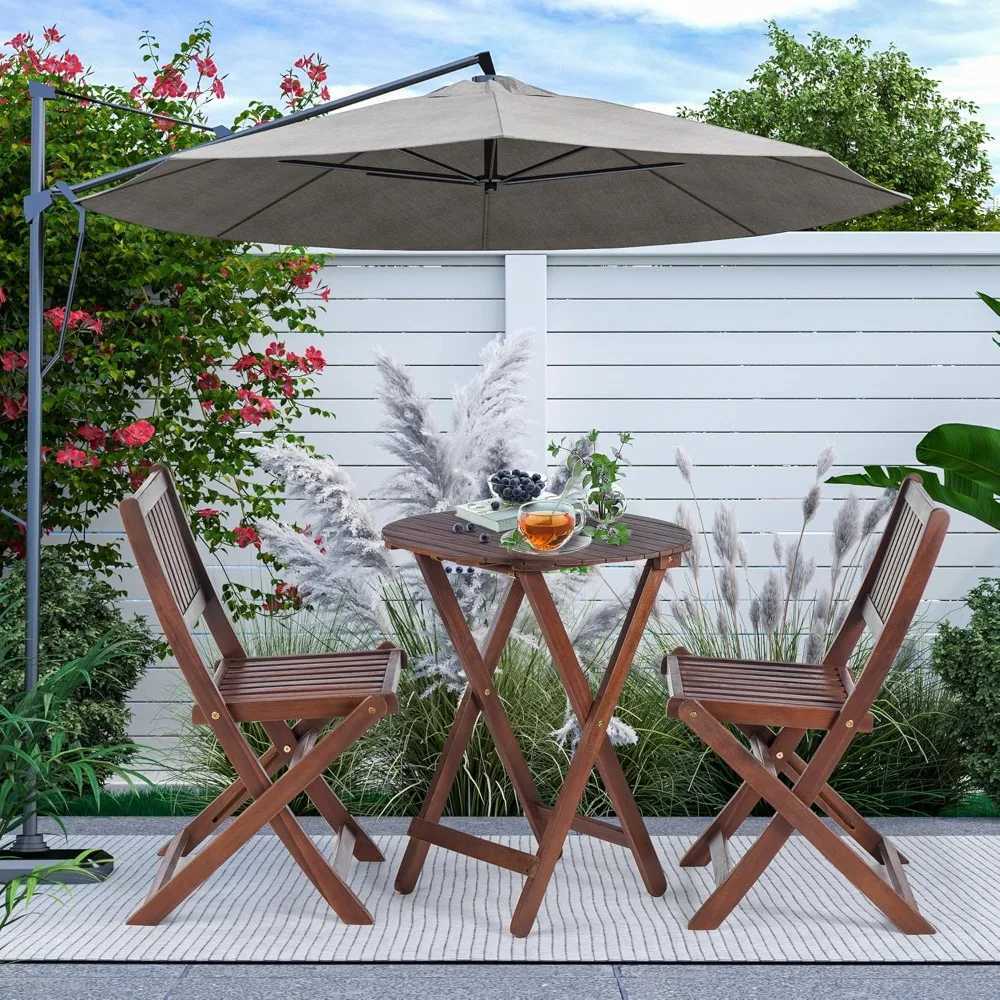 3Piece Bistro Set Outdoor Folding Patio Furniture Set 2 Chairs and 1 Cafe Table Garden Furniture Sets J250930