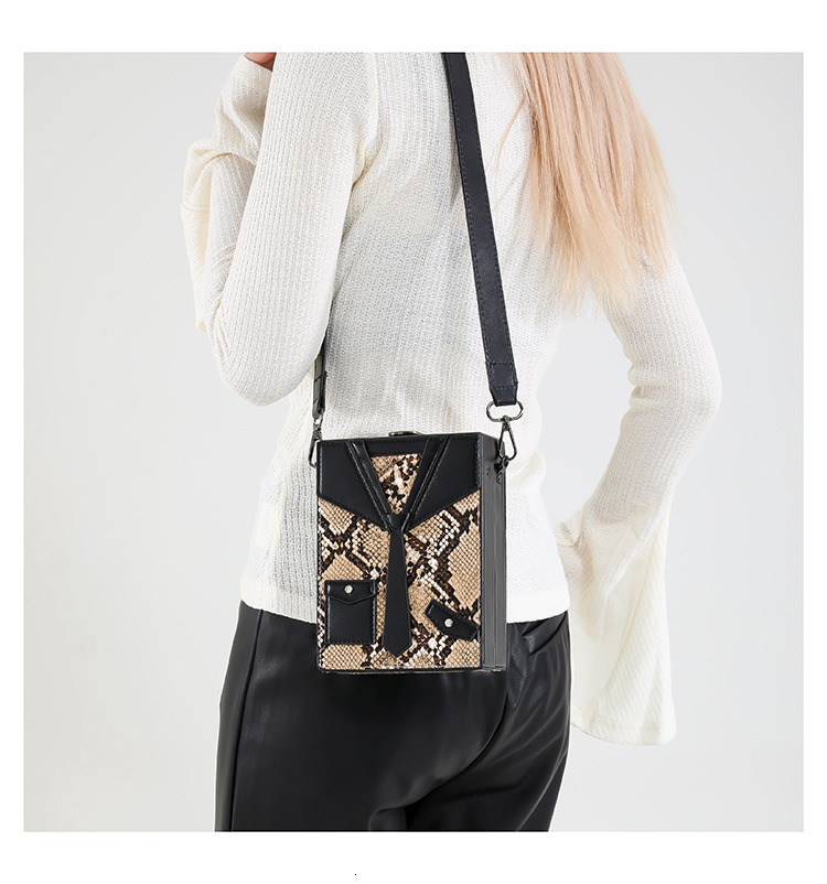 European and American fashion splicing style small square bag autumn and winter new snake skin texture luxury bag women's retro handbag designer 