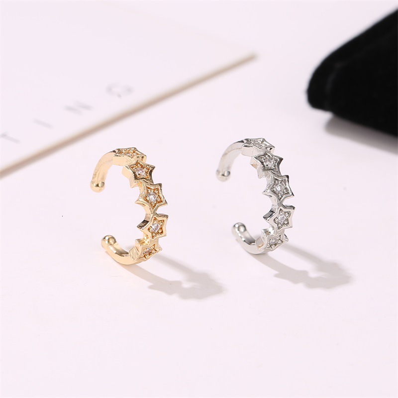 New Earrings Sweet Dia-Encrusted Five-Pointed Star Non-Pierced Ear Clips Simple Personality Student Accessories