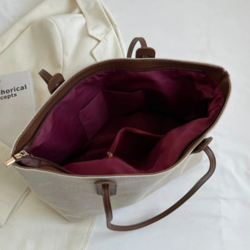 Young Womens Tote Bag Large Capacity Canvas College Student Book Handbag Womens White Shoulder Bag Fashionable Work Handbag 250929