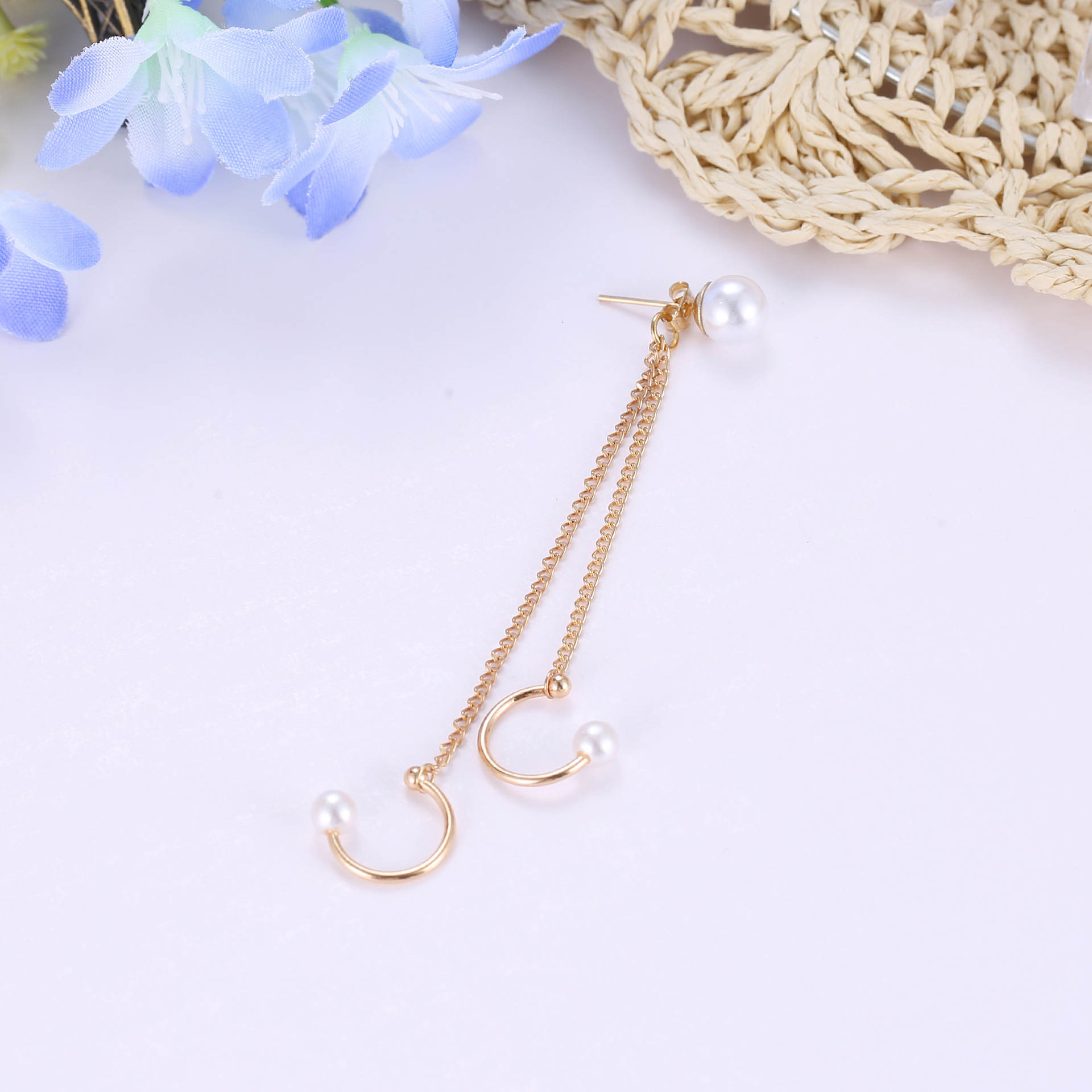 Korean Style Personality Trendy Socialite Pearl Cuff Clip Tassel Chain Single Earring Ear Jewelry for Women