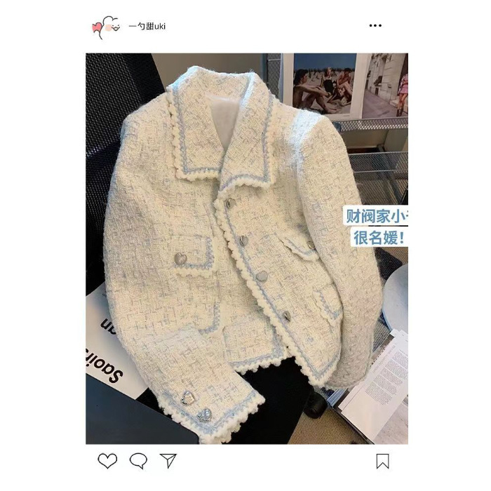 2025 new short designer coarse wool short jacket for women's autumn and winter high-end design exquisite French retro socialist elegant lapel twe